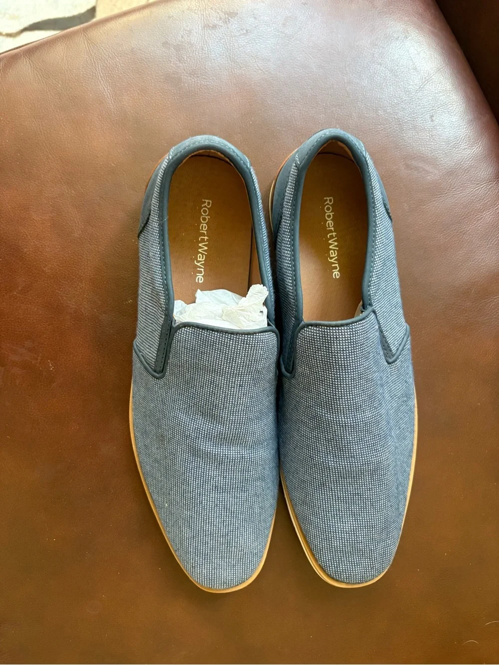 Robert Wayne Men's Slip-On Loafers in Navy Blue with Tan Sole